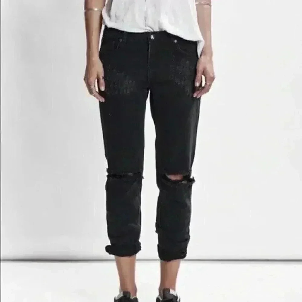One x one teaspoon distressed black oak boyfriend  denim jeans 24